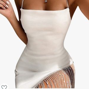 COPY - White Rhinestone Fringed Mini Dress